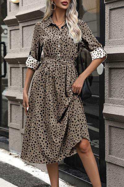 Polka Dot Tied Button Up Dress - Trendsi - Flyclothing LLC