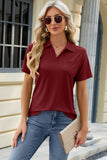 Pocketed Johnny Collar Short Sleeve Blouse - Trendsi
