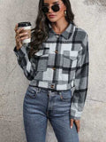 Plaid Button Up Drop Shoulder Cropped Jacket - Trendsi - Flyclothing LLC