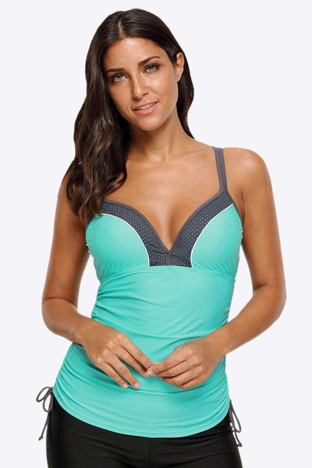 Contrast Sweetheart Neck Swim Cami - Trendsi