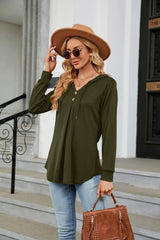 Long Sleeve Hooded Blouse - Trendsi