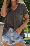 Textured V-Neck Short Sleeve T-Shirt - Trendsi - Flyclothing LLC
