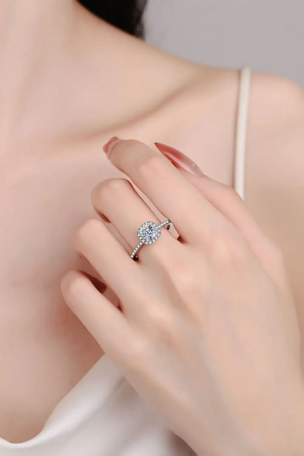 1 Carat Moissanite 925 Sterling Silver Halo Ring - Trendsi - Flyclothing LLC