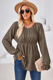 Ruched Round Neck Flounce Sleeve Blouse - Trendsi - Flyclothing LLC