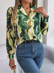 Printed Button Up Long Sleeve Shirt - Trendsi
