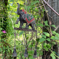 Embossed Elephant Chime, Hand-painted Recycled Iron - Asha Handicrafts