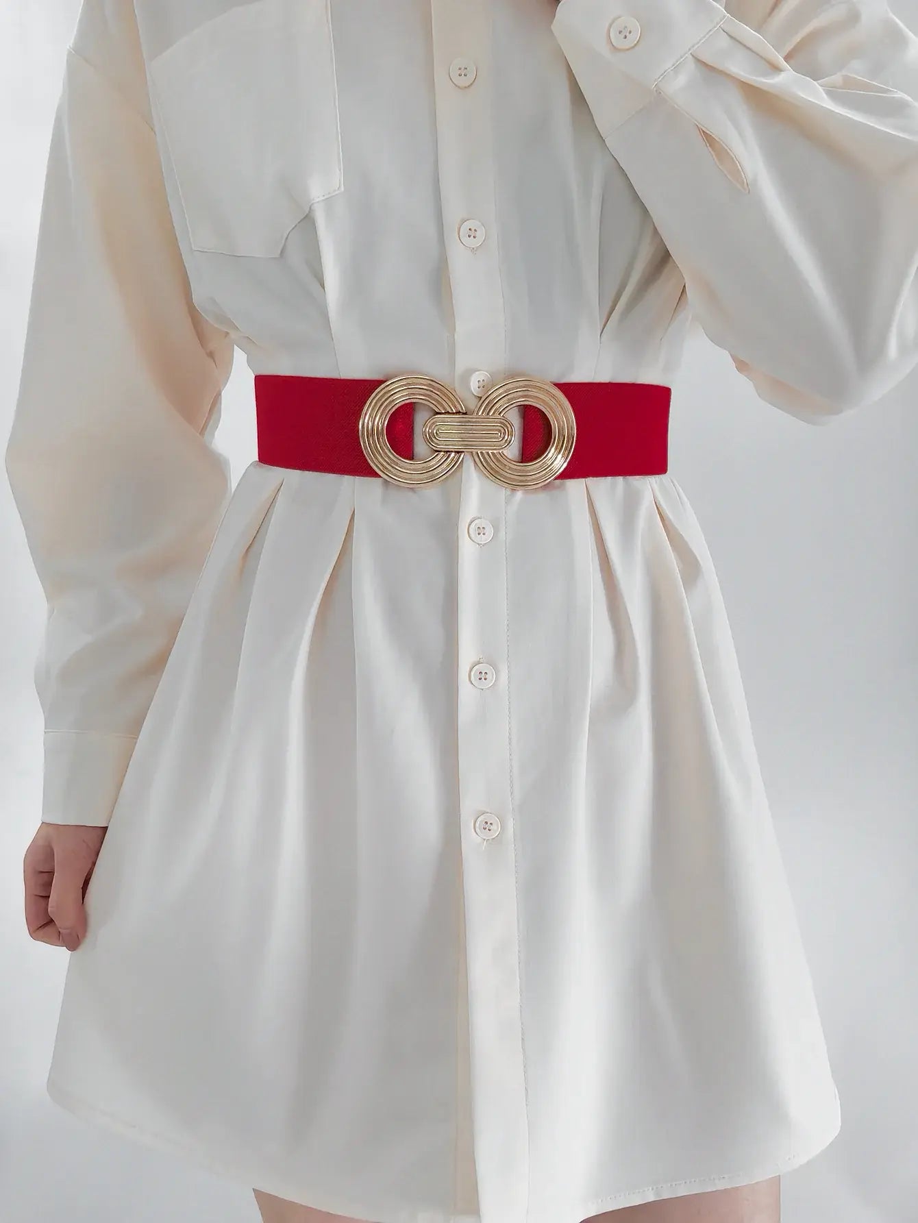 Geometric Buckle Elastic Wide Belt - Trendsi - Flyclothing LLC