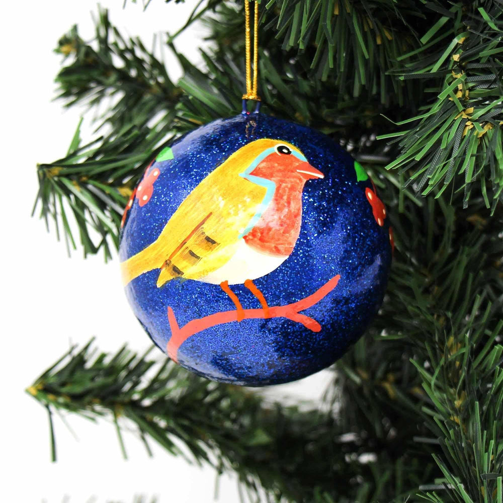 Handpainted Fox & Bird Ornaments, Set of 2 - Asha Handicrafts - Flyclothing LLC