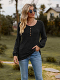 Round Neck Button-Down Long Sleeve Tee - Trendsi - Flyclothing LLC