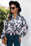 Floral Print Mock Neck Button Front Shirt - Trendsi