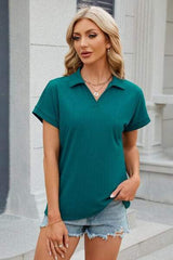 Johnny Collar Short Sleeve Blouse - Trendsi - Flyclothing LLC