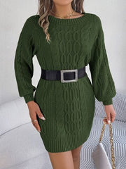 Cable-Knit Round Neck Sweater Dress - Trendsi