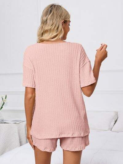 Notched Short Sleeve and Shorts Lounge Set - Trendsi - Flyclothing LLC