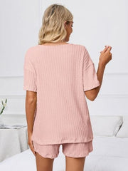 Notched Short Sleeve and Shorts Lounge Set - Trendsi