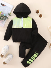 Baby Two-Tone Hoodie and Letter Graphic Joggers Set - Flyclothing LLC