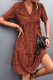 Ditsy Floral Empire Waist Plunge Short Sleeve Dress - Trendsi