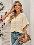 Swiss Dot Notched Neck Flare Sleeve Blouse - Trendsi - Flyclothing LLC