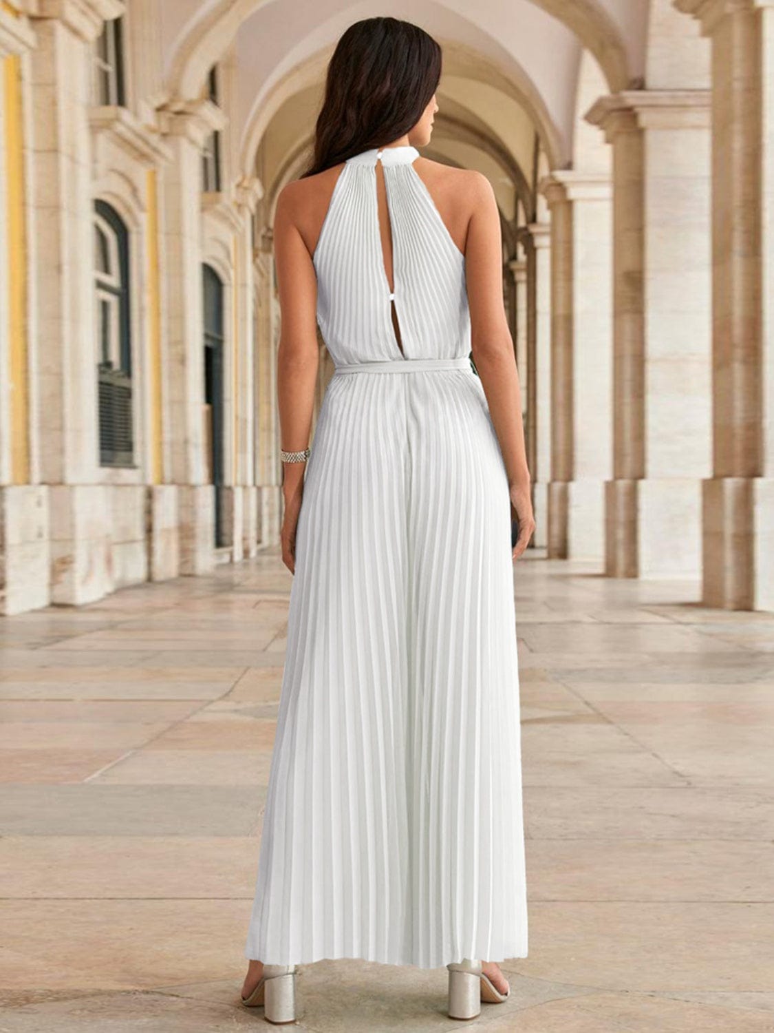 Cutout Tied Pleated Sleeveless Jumpsuit - Trendsi
