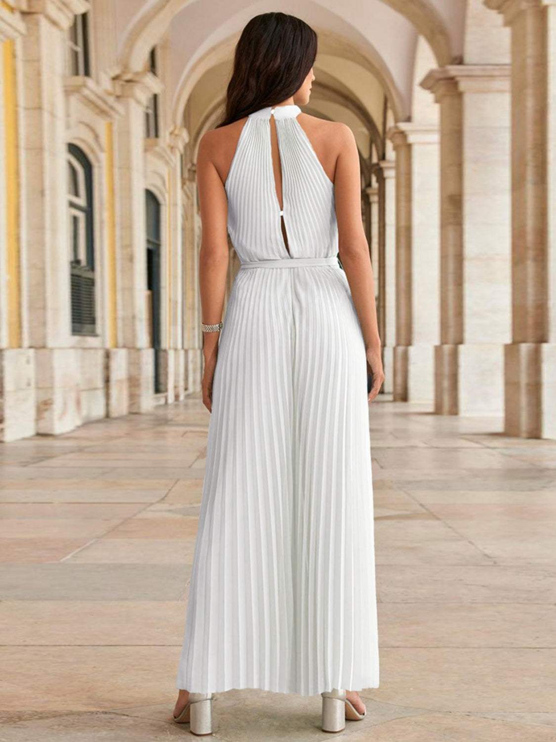 Cutout Tied Pleated Sleeveless Jumpsuit - Trendsi - Flyclothing LLC