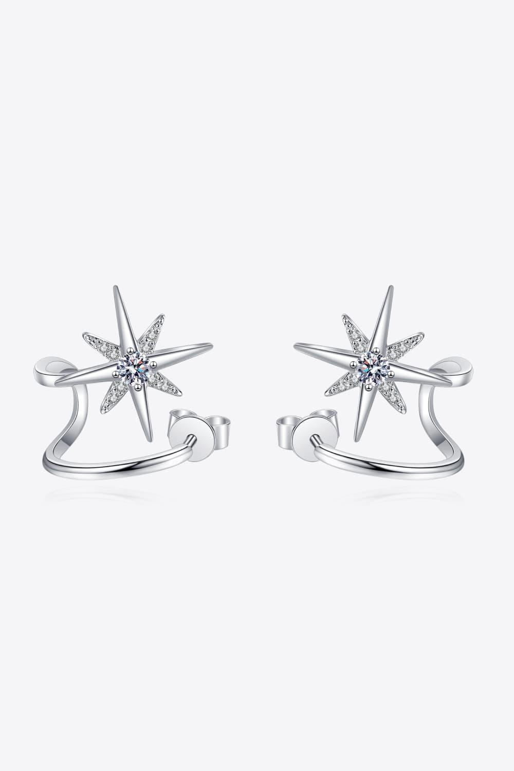 Moissanite Star Rhodium-Plated Earrings - Trendsi