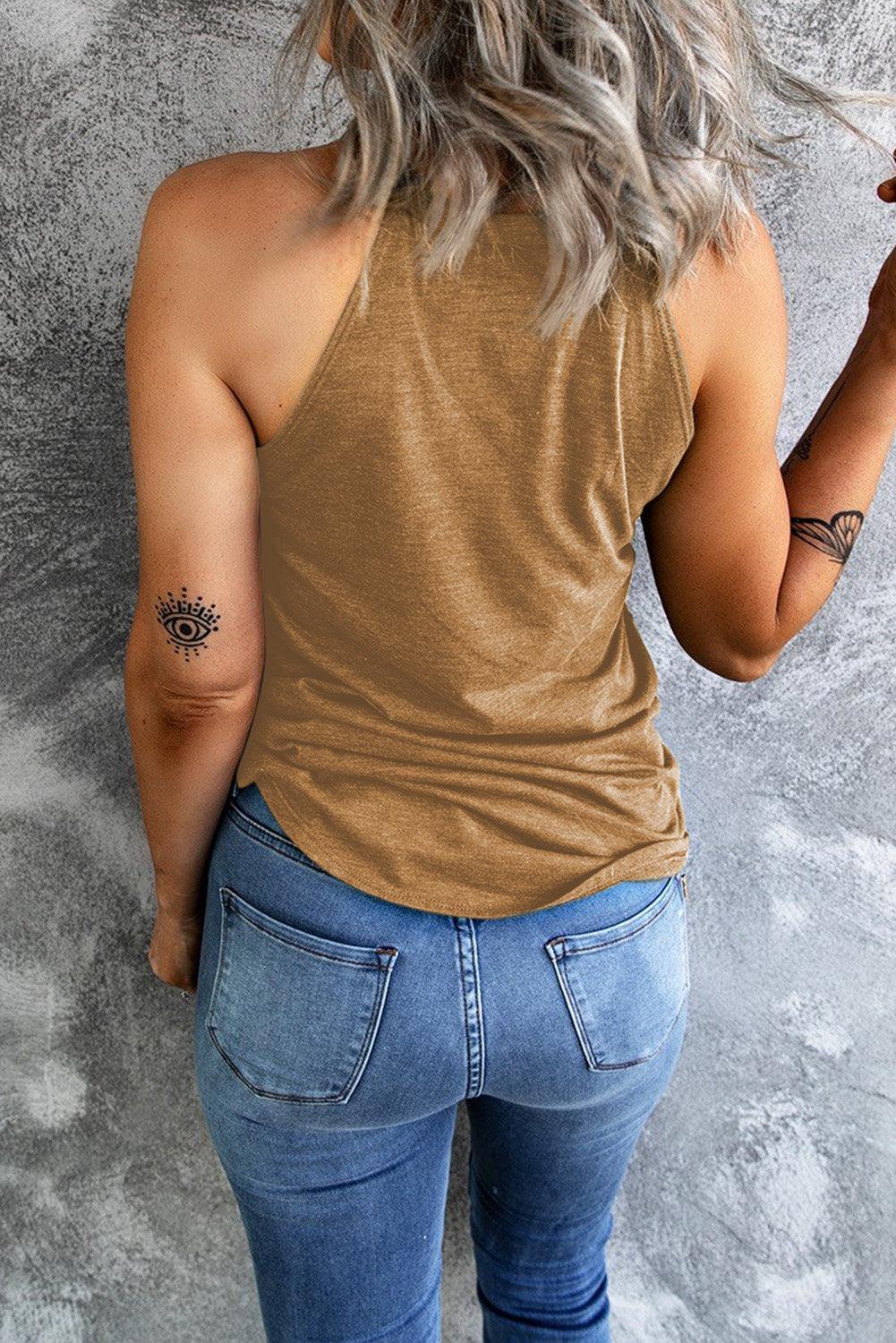 Curved Hem Grecian Tank Top - Trendsi