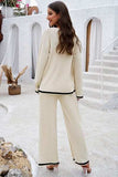 Contrast Trim Round Neck Top and Pants Set - Trendsi - Flyclothing LLC