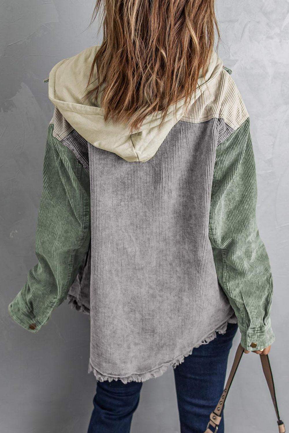 Snap Front Hooded Corduroy Shacket - Trendsi - Flyclothing LLC