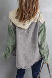 Snap Front Hooded Corduroy Shacket - Trendsi - Flyclothing LLC