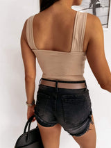 Square Neck Wide Strap Tank - Trendsi - Flyclothing LLC