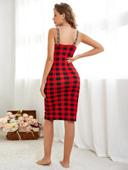 Plaid Scoop Neck Knee-Length Night Dress - Trendsi