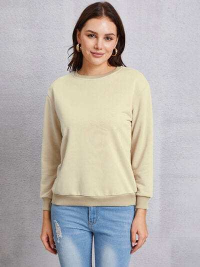Round Neck Dropped Shoulder Sweatshirt - Trendsi - Flyclothing LLC