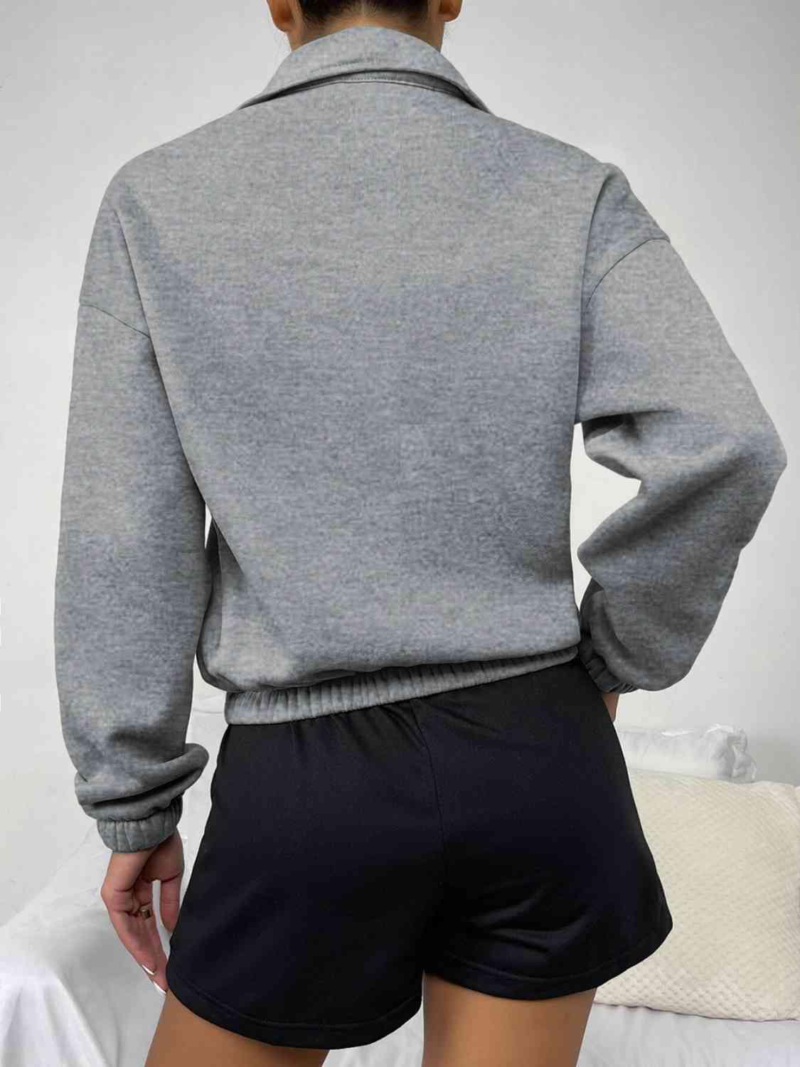 Half-Zip Dropped Shoulder Sweatshirt - Trendsi