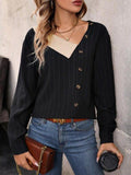Asymmetrical Neck Decorative Button Top - Trendsi