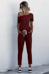 Asymmetrical Neck Tied Jumpsuit with Pockets - Trendsi - Flyclothing LLC