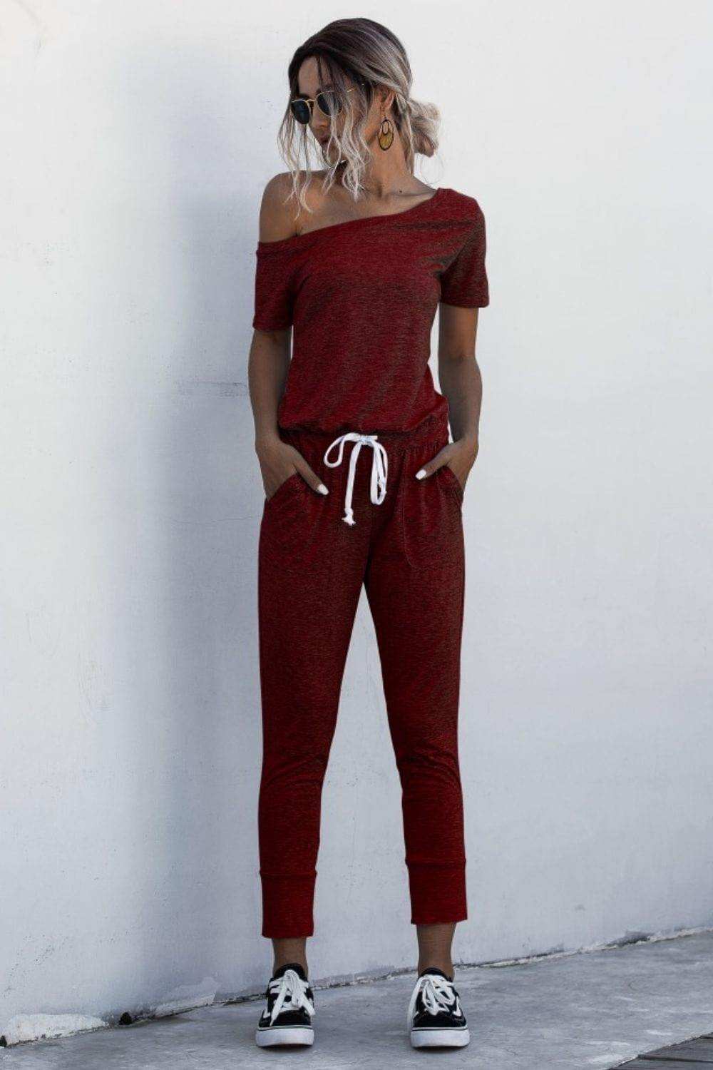 Asymmetrical Neck Tied Jumpsuit with Pockets - Trendsi - Flyclothing LLC