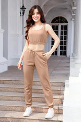 Waffle-Knit Cropped Tank and Drawstring Pants Set - Trendsi - Flyclothing LLC