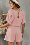 Tie Belt Short Sleeve Romper - Trendsi - Flyclothing LLC