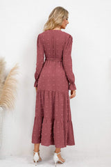 Swiss Dot Tied Surplice Flounce Sleeve Dress - Trendsi - Flyclothing LLC