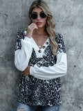 Leopard Decorative Button V-Neck Top - Trendsi