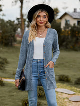 Ribbed Button-UP Caradigan with Pockets - Trendsi - Flyclothing LLC
