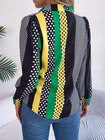 Polka Dot Contrast Long Sleeve Shirt - Trendsi - Flyclothing LLC