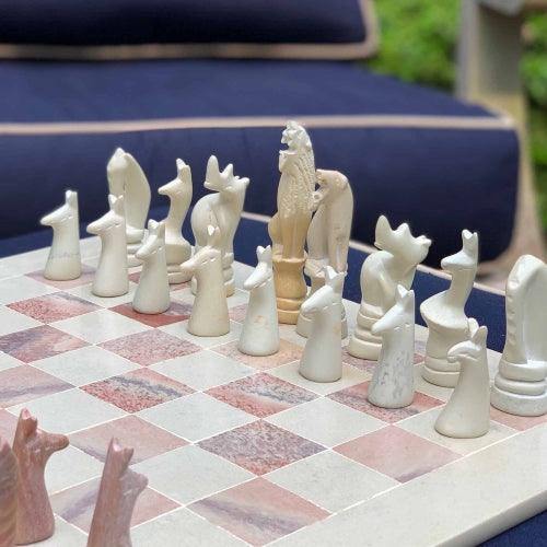 Hand Carved Soapstone Animal Chess Set - 15" Board - Smolart - Smolart