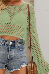 Openwork Round Neck Dropped Shoulder Knit Top - Trendsi - Flyclothing LLC