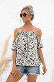 Printed Cold-Shoulder Frill Trim Blouse - Trendsi