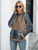 Leopard Raglan Sleeve Hoodie - Trendsi - Flyclothing LLC