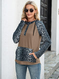 Leopard Raglan Sleeve Hoodie - Trendsi