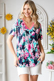 Heimish Full Size Floral V-Neck Short Sleeve T-Shirt - Trendsi