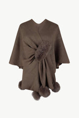 Surplice Neck Pom-Pom Trim Poncho - Trendsi - Flyclothing LLC