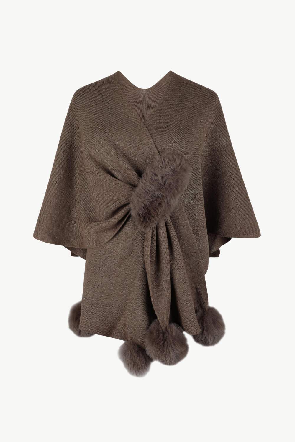 Surplice Neck Pom-Pom Trim Poncho - Trendsi - Flyclothing LLC