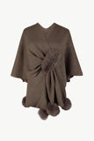 Surplice Neck Pom-Pom Trim Poncho - Trendsi